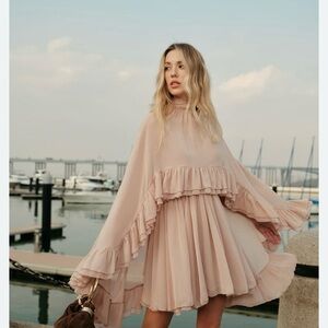 Commense Semi Sheer Blush Cape Dress M